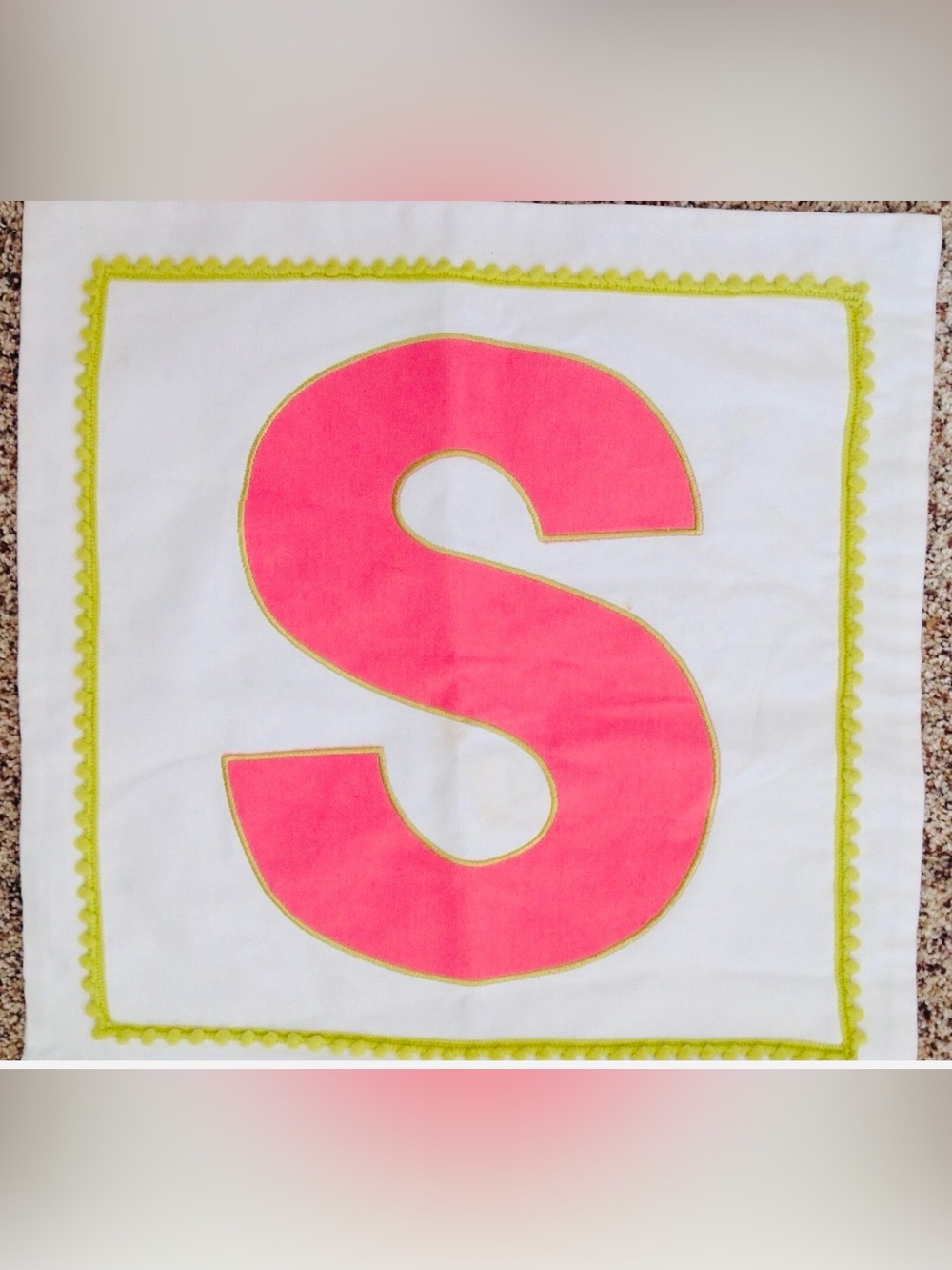 Pillowfort Pillowcase Throw Pillow Cover Monogram Initial S White Pink 16 Inch